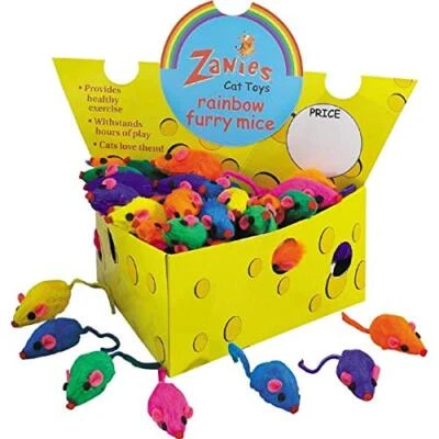zanies Rainbow Mice with Catnip & Rattle Sound  Real Rabbit Fur Cat Toy play - Image 1 of 3