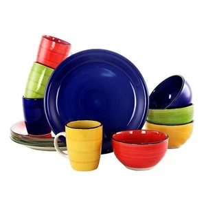 Gibson Home Color Vibes 12 Piece Handpainted Stoneware Dinnerware Set - Picture 1 of 1