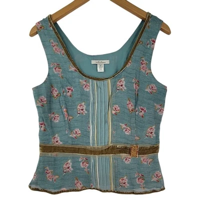 Camiseta sin mangas Intuitions vintage azul rosa floral seda con cuentas talla 6 Foto 1 de 4