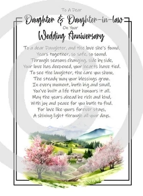 PICKTURE-THIS GREETING CARDS To A Dear Daughter and Daughter In Law On Your Anniversary A5 Card With Love