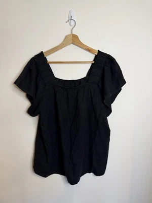 Next Linen Black Square Neck Short Sleeve Top Size 12 - Image 1 of 4