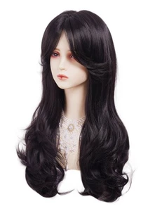 Black WIg for Women Long Wavy Wigs with Bangs Layered Synthetic Fluffy Wig Ha... - Picture 1 of 4