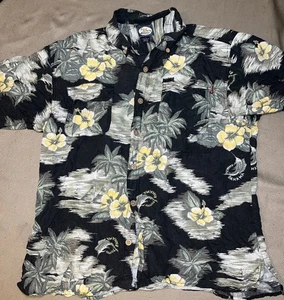 Vintage Tommy Bahama Men’s Large 100%rayon Black Floral Button Up Short Sleeve - Picture 1 of 14