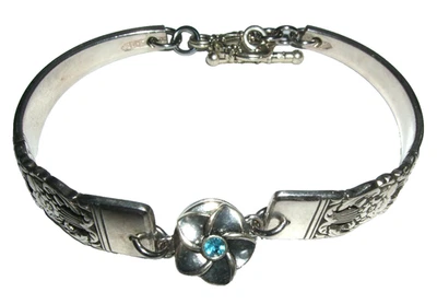 Pulsera Mujer Canadiense Floral Piedra Azul Retro Estilo Vintage Plateado Foto 1 de 4