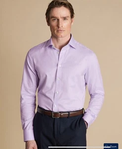 Charles Tyrwhitt Dress Shirt Men’s Size Slim Fit 16 1/2 ~ 35in Non-Iron Purple - Picture 1 of 8