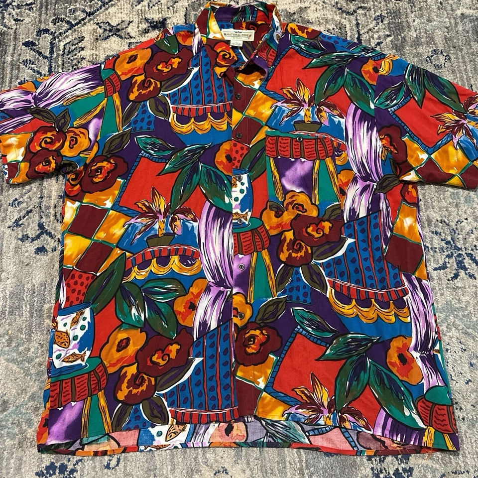 Camisa Hawaiana Vintage Edición Natural Para Hombres XL Colorida Tropical Abotonada Campamento Foto 1 de 2