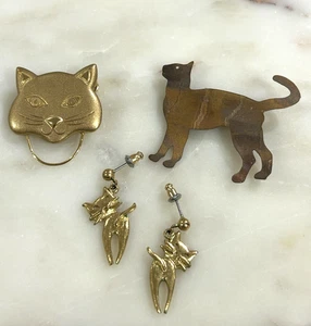 Lote Mixto Broche Prendedor Pendientes Tono Dorado Joyería Temática Amantes de los Gatos De Colección - Imagen 1 de 11
