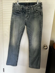 Silver Jeans Suki Straight Light Wash Denim Jeans Embellished W 32 L 31 Low Rise - Picture 1 of 23