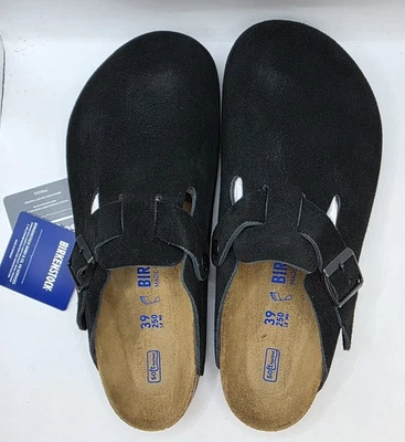 Birkenstock Boston Bs couro camurça palmilha macia cor preta largura regular - Imagem 1 de 4