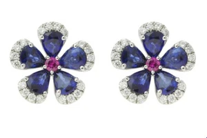1.02ct Natural Round Diamond Ruby Sapphire White Gold Anniversary Stud Earring - Picture 1 of 3
