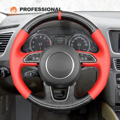 Cubierta de volante de coche de cuero rojo de fibra de carbono PU para Audi Q3 Q5 Q7 2012-2017 Foto 1 de 4