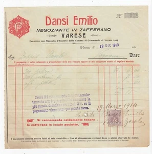 Fattura Varese Negoziante in Zafferano Dansi 1913 QX1338 - Picture 1 of 1