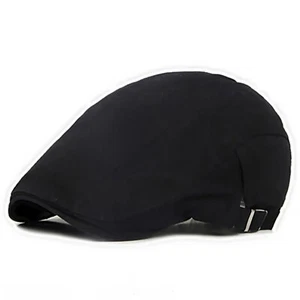 Black Newsboy Drivers Cap Beret Hat Men Women Flat Caps Cotton Plain Outdoors - Picture 1 of 10