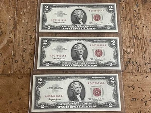 3 Consecutive Serial Number 1963 $2 Notes - Picture 1 of 2