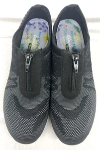 Women New Skechers Black/Gray Memory-Foam Air-Cooled Zip-Up Flat Shoes size 7M - Picture 1 of 5