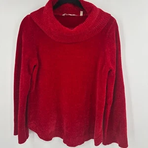 Soft Surroundings Sweater Womens PM Red Knitted Comfort Ribbed Hem Cowl Neck - Picture 1 of 10