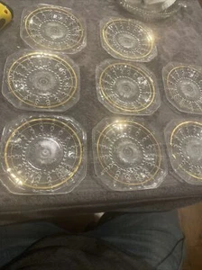 Federal Glass Columbia Clear W/Gold 6" Square Bread & Butter Plates Lot of 8 - Picture 1 of 9