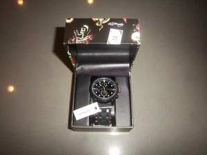 MENS ED HARDY BLACK SILICONE STUDDED BAND WATCH - NIB - Picture 1 of 3