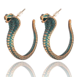 Women Chic Antique Green Cobra Drop Earrings Latest Party Personality Jewelry - Picture 1 of 5