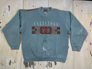 CALISTOGA: Sudadera de Colección Años 90 Salpicaduras de Pintura Azul Envejecido California, Para Hombre XL - Imagen 1 de 12