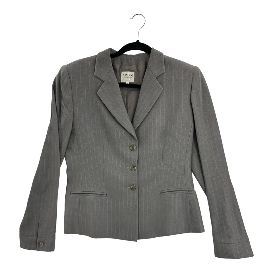 Armani Collezioni Mujer Traje Chaqueta Blazer Gris Mezcla Lana Rayas Italia 10 Foto 1 de 4