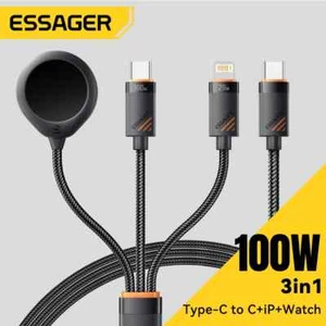 Essager 3 in 1 100W USB Type C Fast Charging Cable For Apple iWatch iPhone 16 15 - Picture 1 of 8