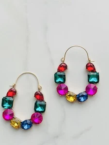 New Retro Hoops Earrings Multi Colour Drop Dangle Earrings Crystal Statment Boho - Picture 1 of 6