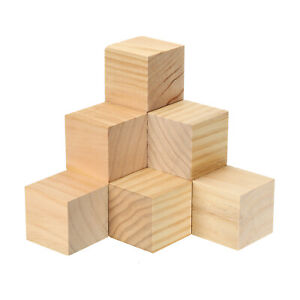 2.4 Inch Unfinished Wooden Blocks, 10 Pack Natural Wood Cube Square Wood Blocks