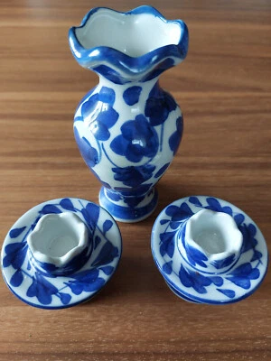 Set  Kleine Vase / 2 Kerzenhalter  /  Blumenvase  Höhe ca. 12 cm - Bild 1 von 3
