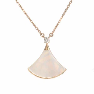 Natural Diamond White Pearl Shell Pendant Necklace Chain 18K Rose Gold Jewelry - Picture 1 of 8