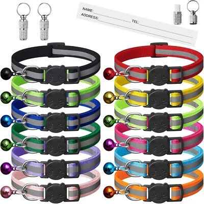 12 OR 4 Pack Reflective-Breakaway Cat Collars with Bells,Safety Buckle - Image 1 of 4