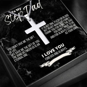 Gifts for Step Dad, Fathers Day, Cross Pendant Necklace. - Picture 1 of 5