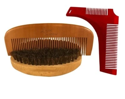 3 Beard Comb Package. Contains a Wood Comb, Wood Brush, and Beard Shaping Comb - Image 1 of 4