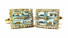 Natural Blue Topaz Gemstone with Gold Plated 925 Sterling Silver Cufflink #2044