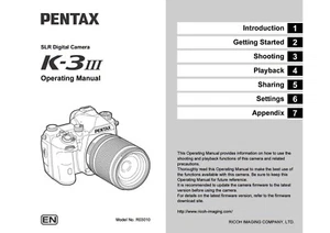 PENTAX K3 MK III PRINTED INSTRUCTION MANUAL USER GUIDE HANDBOOK 148 PAGES - Picture 1 of 1