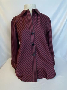 Foxcroft NYC Size 12 Women's Burgundy & Black Striped Blouse NWT - Picture 1 of 4
