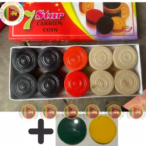 7 STAR Wooden Carrom Game Set - 24 Coins & 2 Strikers for Classic Fun $ Family - Picture 1 of 7