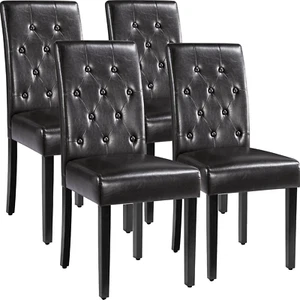 Button Tufted Dining Chairs Set of 4, Faux Leather Dining Room Chair with Rubber - Picture 1 of 10