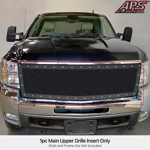 Fits 07-10 Chevy Silverado 2500/3500 Stainless 1 Piece Black Rivet Mesh Grille - Foto 1 di 4