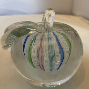 E & R Golden Crown Vintage Art Glass Apple Paperweight Multicolored Latticino - Picture 1 of 6