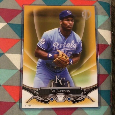 BO JACKSON #28 KC ROYALS 07/10 Made MVP 2016 Topps Tribute 5X7 Gold Version - Image 1 of 3