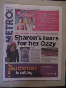 UK Metro Newspaper Ozzy Osbourne Funeral Sharon Kelly Aimee Black Sabbath - Picture 1 of 2
