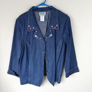 River Ridge Trading Company Veste boutonnée en denim col floral/revers - Taille 1X - Photo 1/9