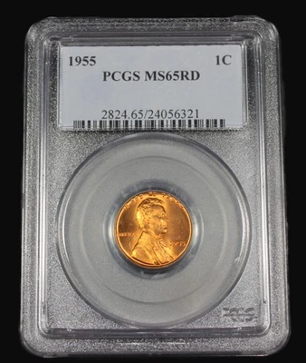 1955 P  LINCOLN CENT WHEAT PENNY PCGS MS65RD UNC MS 65 RD CERTIFICATE  24056321 - Image 1 of 2
