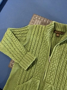 Maglione lana merino vintage Inis Crafts taglia L verde maglia cavo zip intera pescatore - Foto 1 di 9