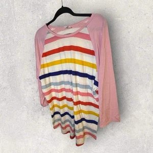 Lularoe Women's Randy Baseball Raglan Pink Sleeve And Multicolor Stripe 3XL NWT - Picture 1 of 5