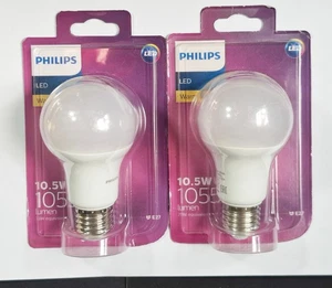 2 x Philips 10.5W LED Light Globes Bulbs E27 Screw ES Warm White 3000K - Picture 1 of 3