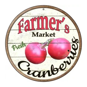 Farmer's Market Preiselbeeren 8" x 8" rund Neuheit Blechschild neu! - Bild 1 von 2