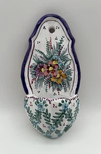 Kunstkeramik handbemalt Blumen Wand Tasche hängend Pflanzgefäß 8" Made in Spain - Bild 1 von 8