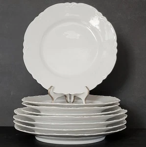 8pc Haviland Limoges White 9 5/8" DINNER Plates 8 5/8" LUNCHEON Scalloped RANSON - Picture 1 of 9